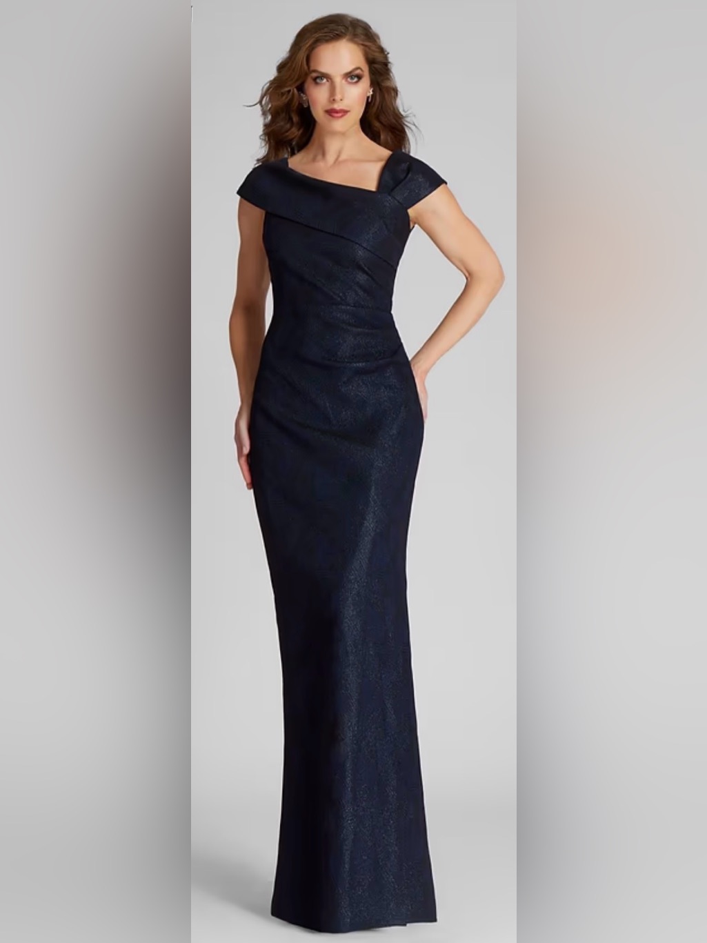 Nwt Rickie Freeman Teri Jon Metallic Jacquard Asymmetrical Shoulder Gown 16 $790